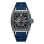 Cerruti men's watch with a silver-toned tonneau case, dark grey textured dial, and a blue silicone strap