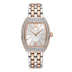 Cerruti women's watch with a rose gold-toned tonneau case, silver-toned sunray dial, mother-of-pearl centre, crystal bezel, a