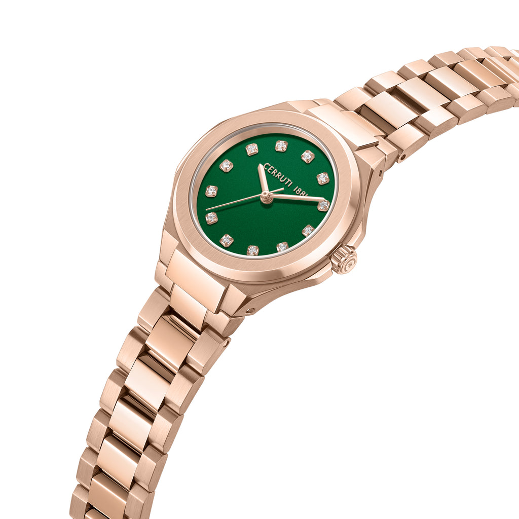 Cerruti Women's Rose Gold Watch with Green Dial & Rose Gold Bracelet