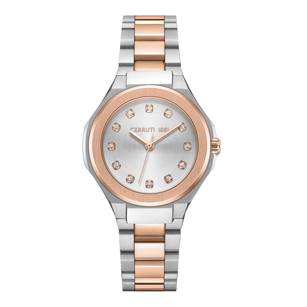 Cerruti Women's Stainless Steel & Rose Gold Watch with White Dial