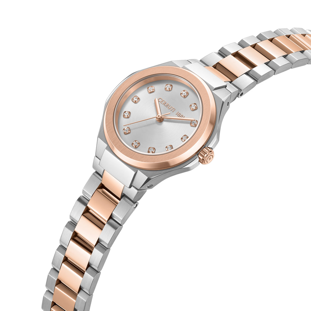 Cerruti Women's Stainless Steel & Rose Gold Watch with White Dial