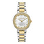 Cerruti women's watch with a silver-toned and gold-toned metal link bracelet, gold-toned stone-set bezel, and white mother-of
