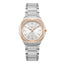 Silver-toned Cerruti women's watch with a cushion-shaped case, rose gold-toned stone-set bezel, and silver sunray dial.