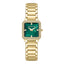 Cerruti women's watch with a gold-toned rectangular case, green mother of pearl dial, crystal-set bezel, and a gold-toned lin