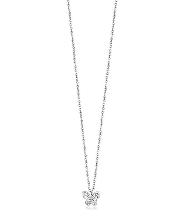 Luca Barra Ladies Steel Necklace with Butterfly and White Crystals