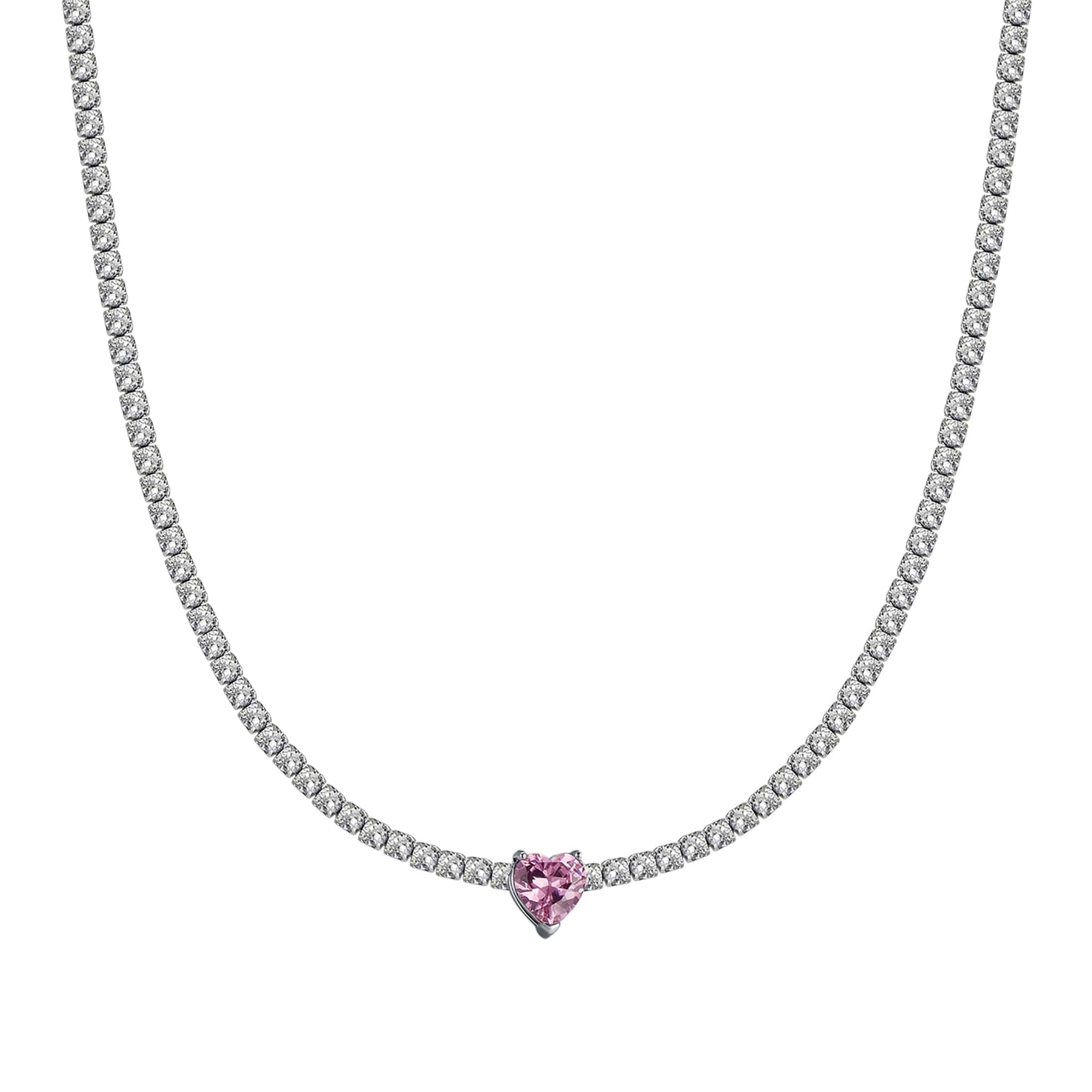Luca Barra Ladies Steel Necklace With White Crystals And Pink Crystal Heart