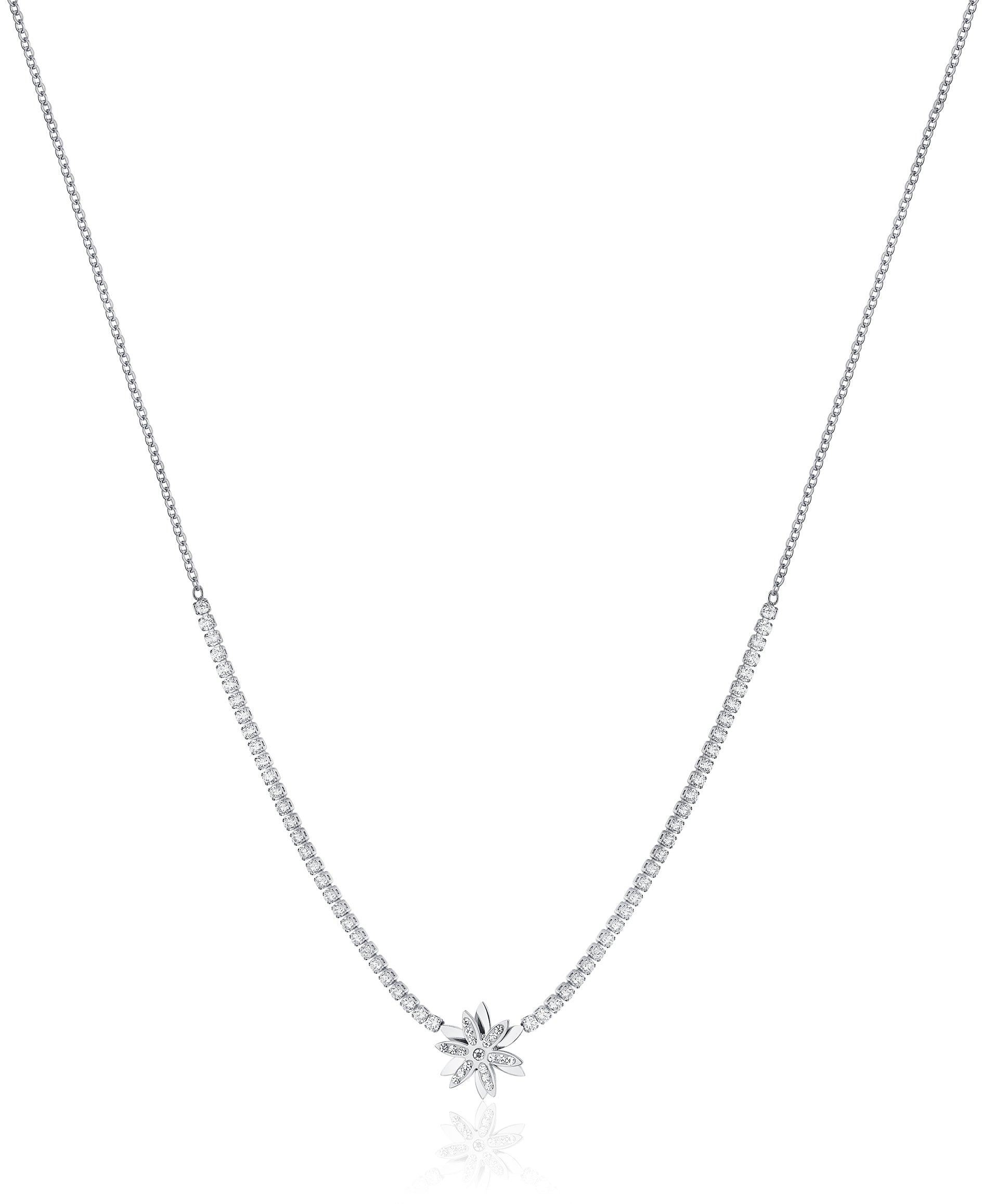 Luca Barra Ladies Tennis Necklace in stainless steel with spinning Flower of Life