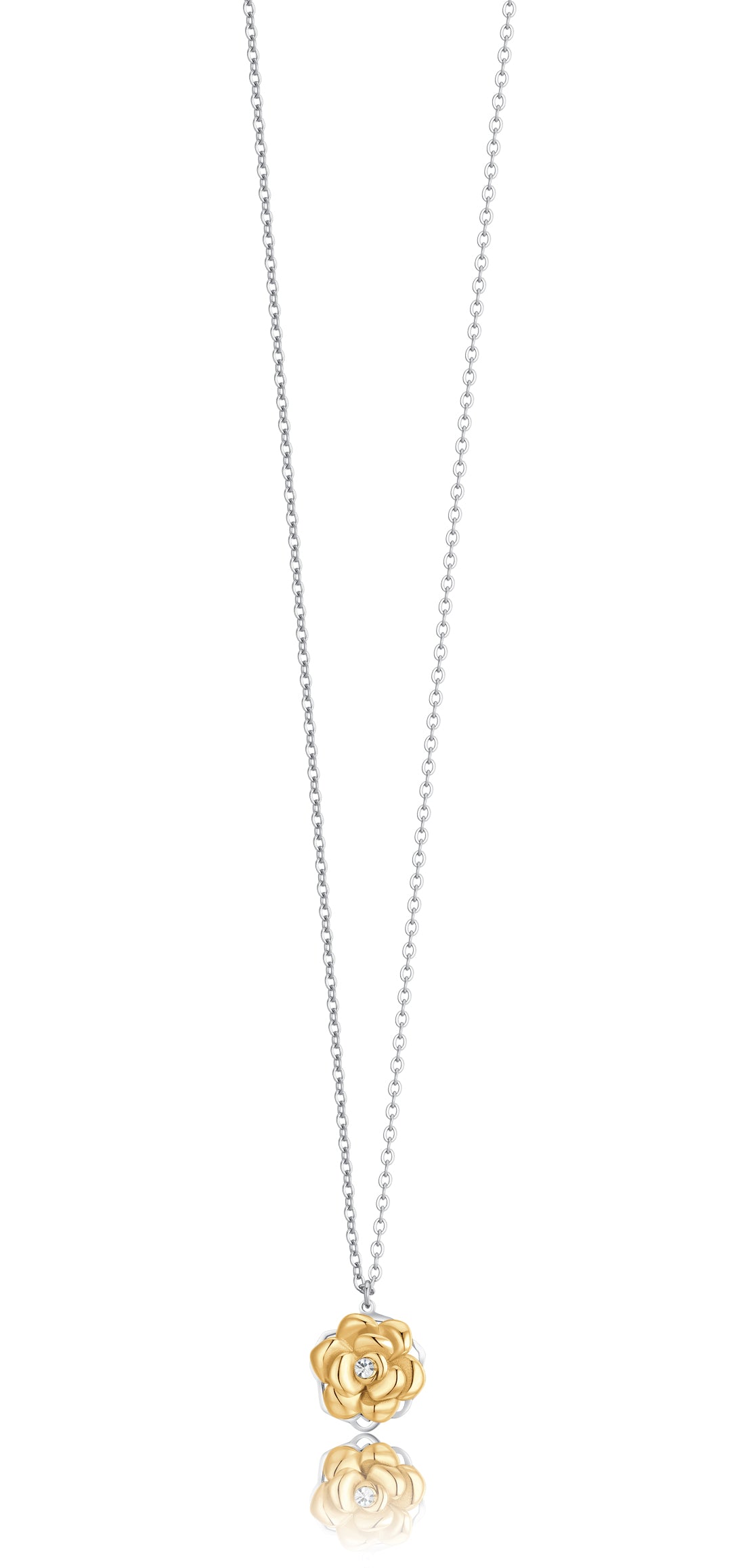 Luca Barra Ladies IP gold steel necklace with rotating rose