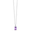 Silver-toned steel necklace with a rectangular purple zircon pendant and a small white zircon accent stone
