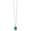 Silver-toned steel necklace with a rectangular green zircon pendant and a small round white zircon accent.