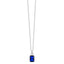 Silver-toned steel necklace with a deep blue rectangular zircon pendant and a small white round zircon accent stone.
