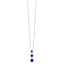 Silver-toned steel necklace with three graduated round-cut blue zircons in a drop pendant.