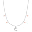 Silver-toned steel necklace with rose gold-toned star charms and a moon pendant featuring a white zircon.