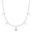 Silver-toned steel necklace with a delicate chain, featuring small star and crescent moon charms, and a central star charm wi
