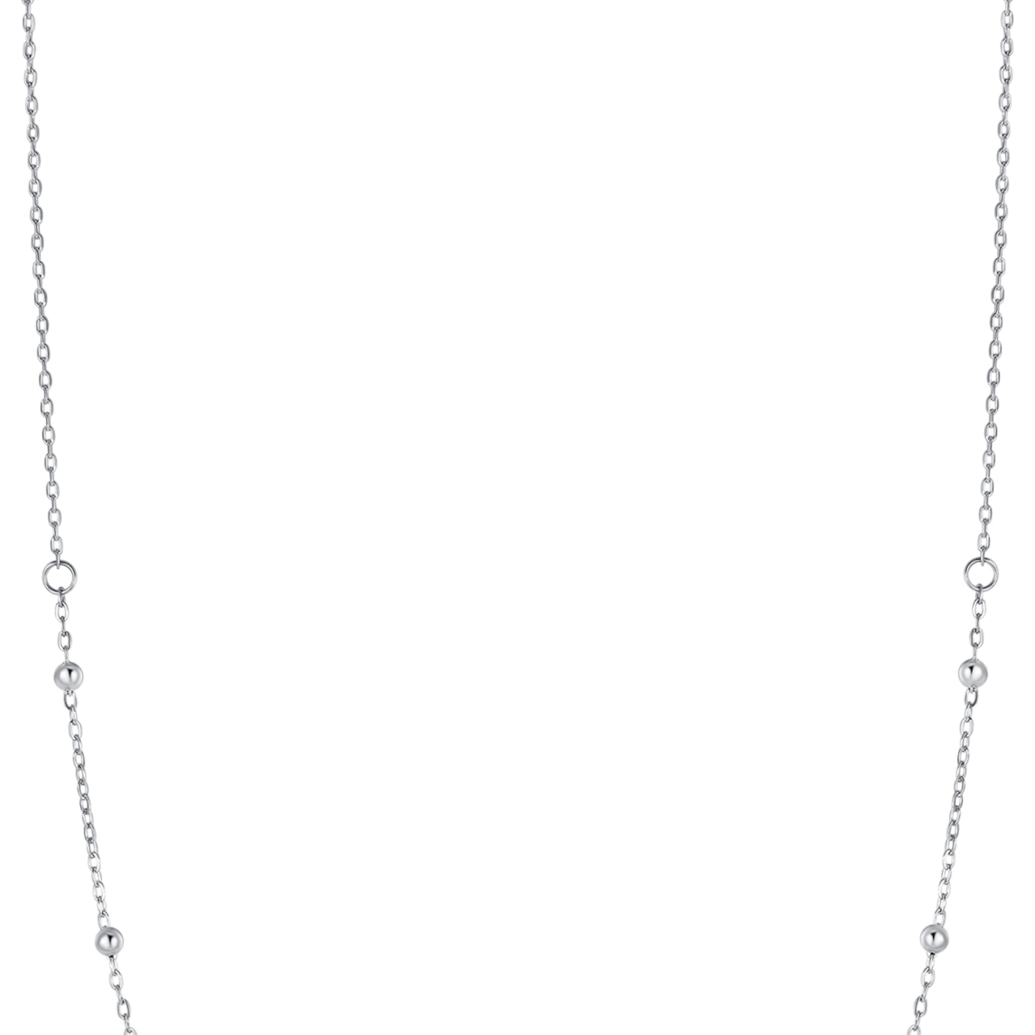 Silver-toned steel chain necklace with small, smooth, spherical beads interspersed along its length.