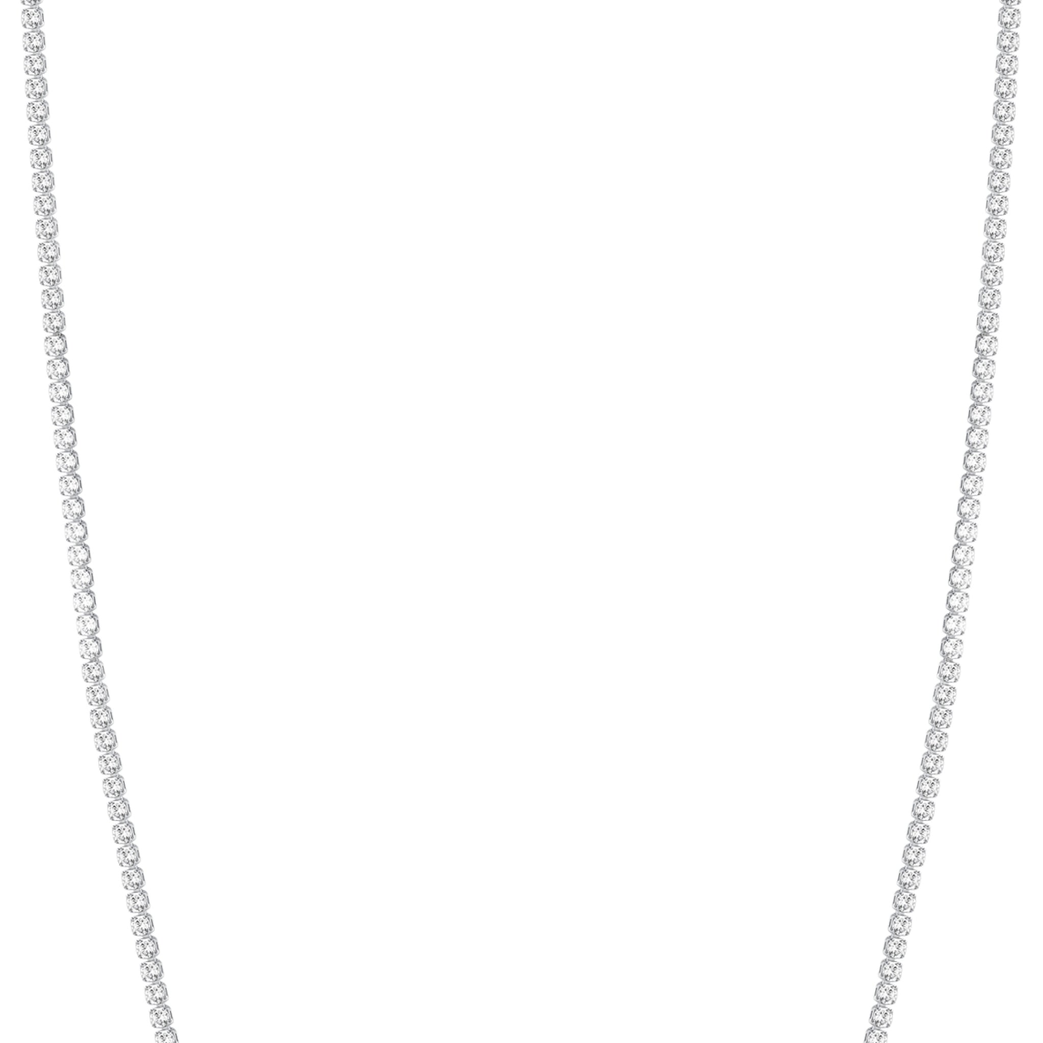 Silver-toned steel tennis necklace with a continuous line of white round-cut zircons.