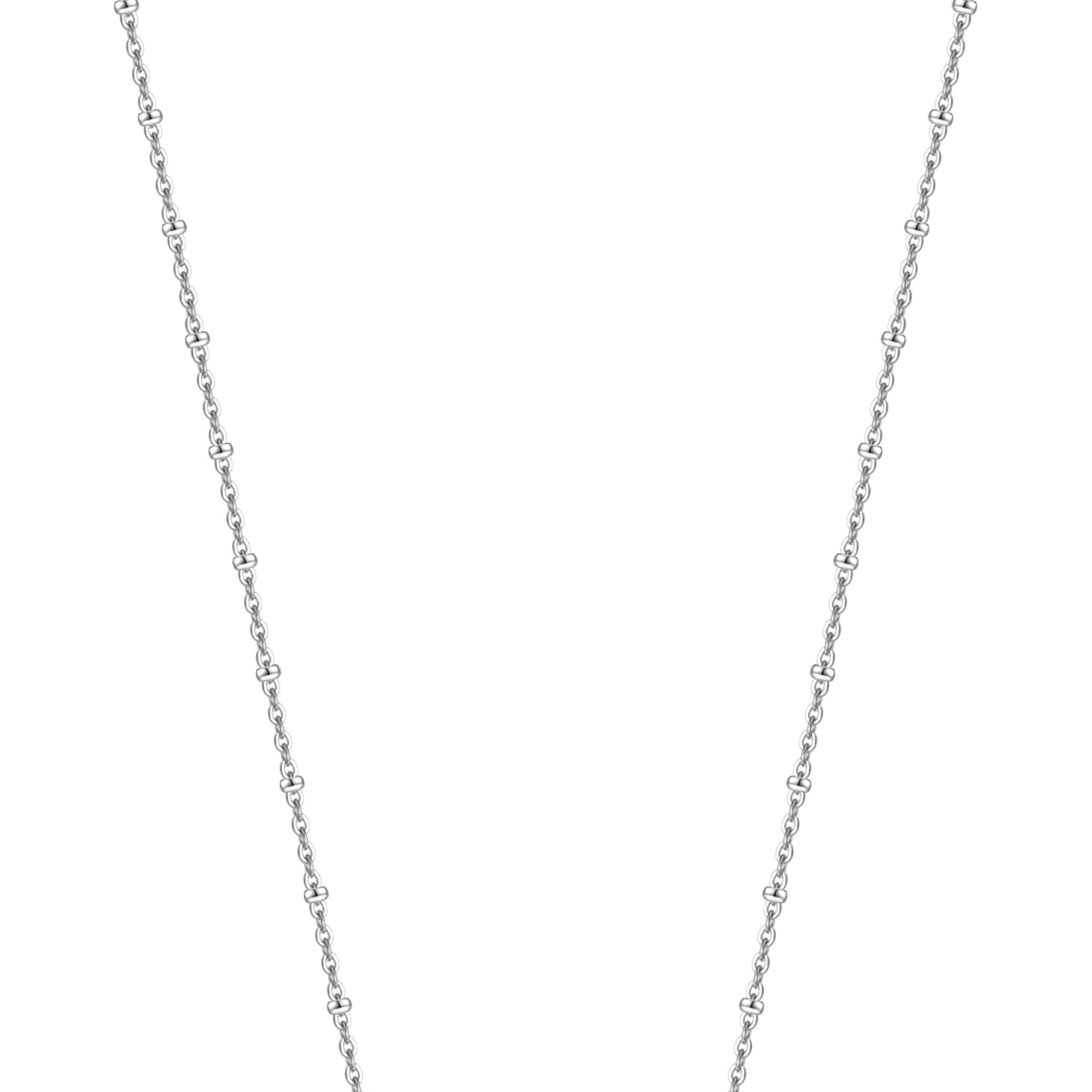 Silver-toned steel necklace with a delicate chain and an infinity symbol pendant embellished with white zircons.