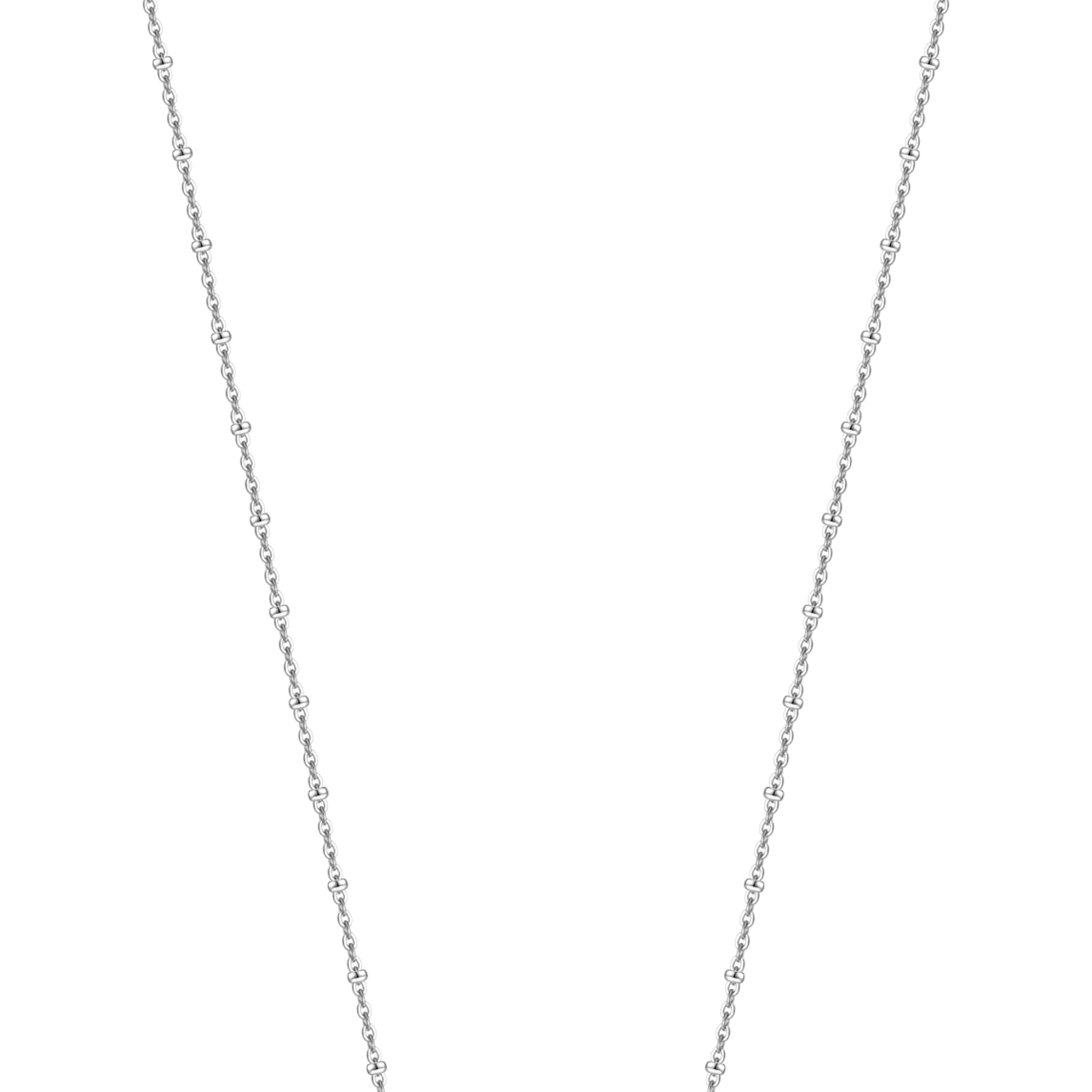 Silver-toned delicate steel chain necklace with small, uniform links and white zircons.