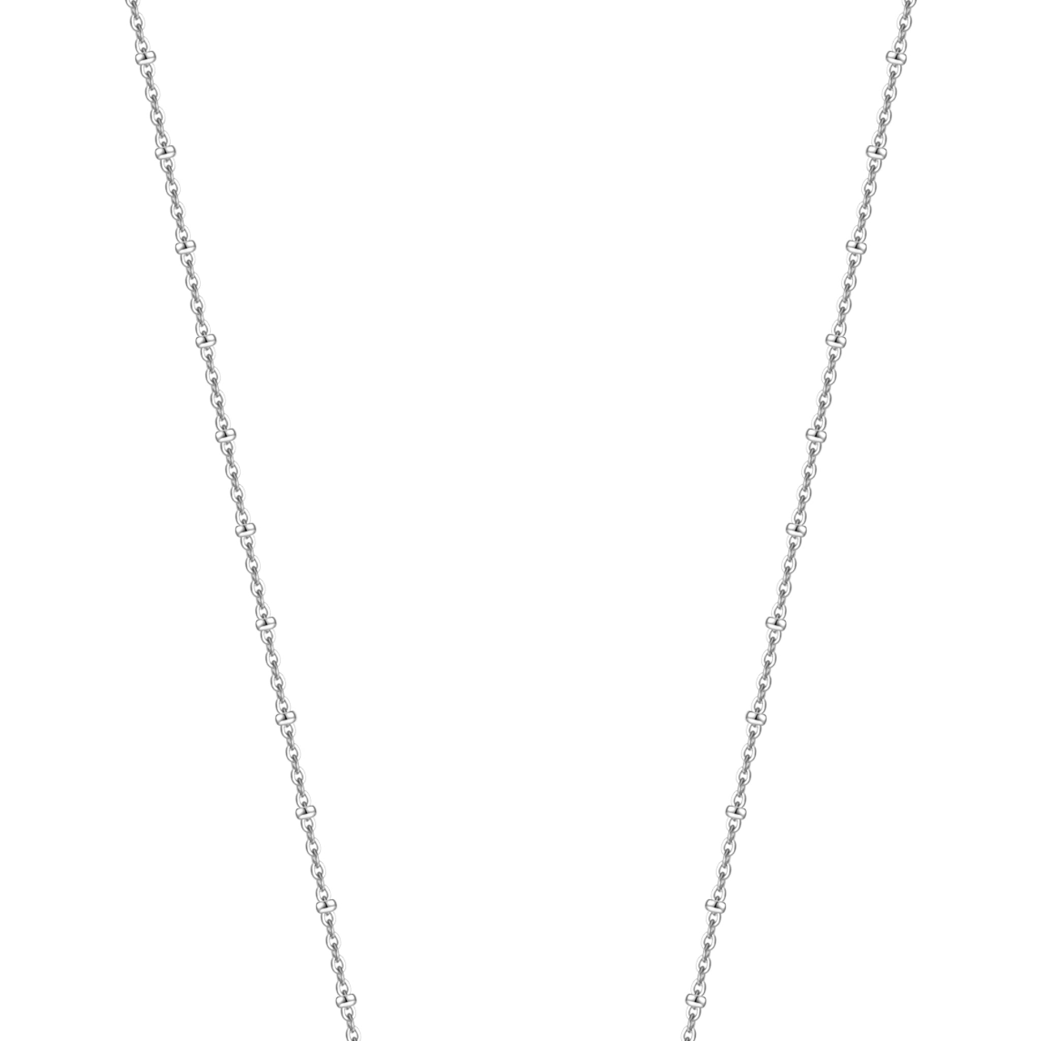 Silver-toned steel necklace with a bow-shaped pendant embellished with white zircons, on a delicate link chain.