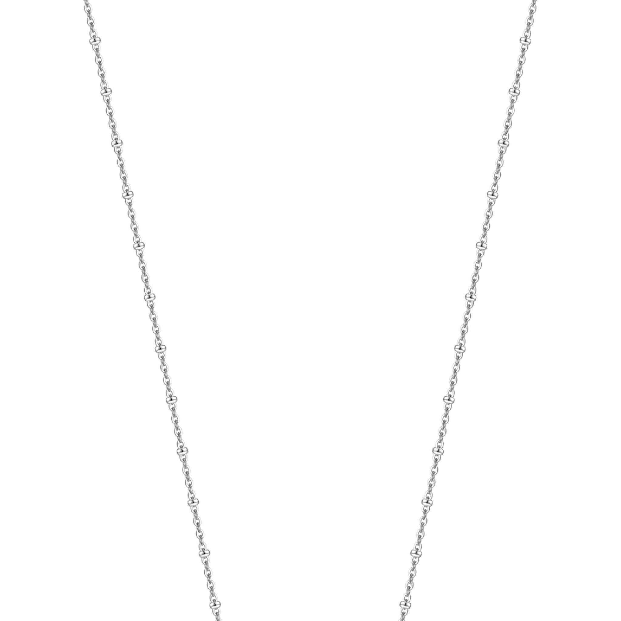 Silver-toned steel necklace with a Miraculous Madonna pendant embellished with white zircons.