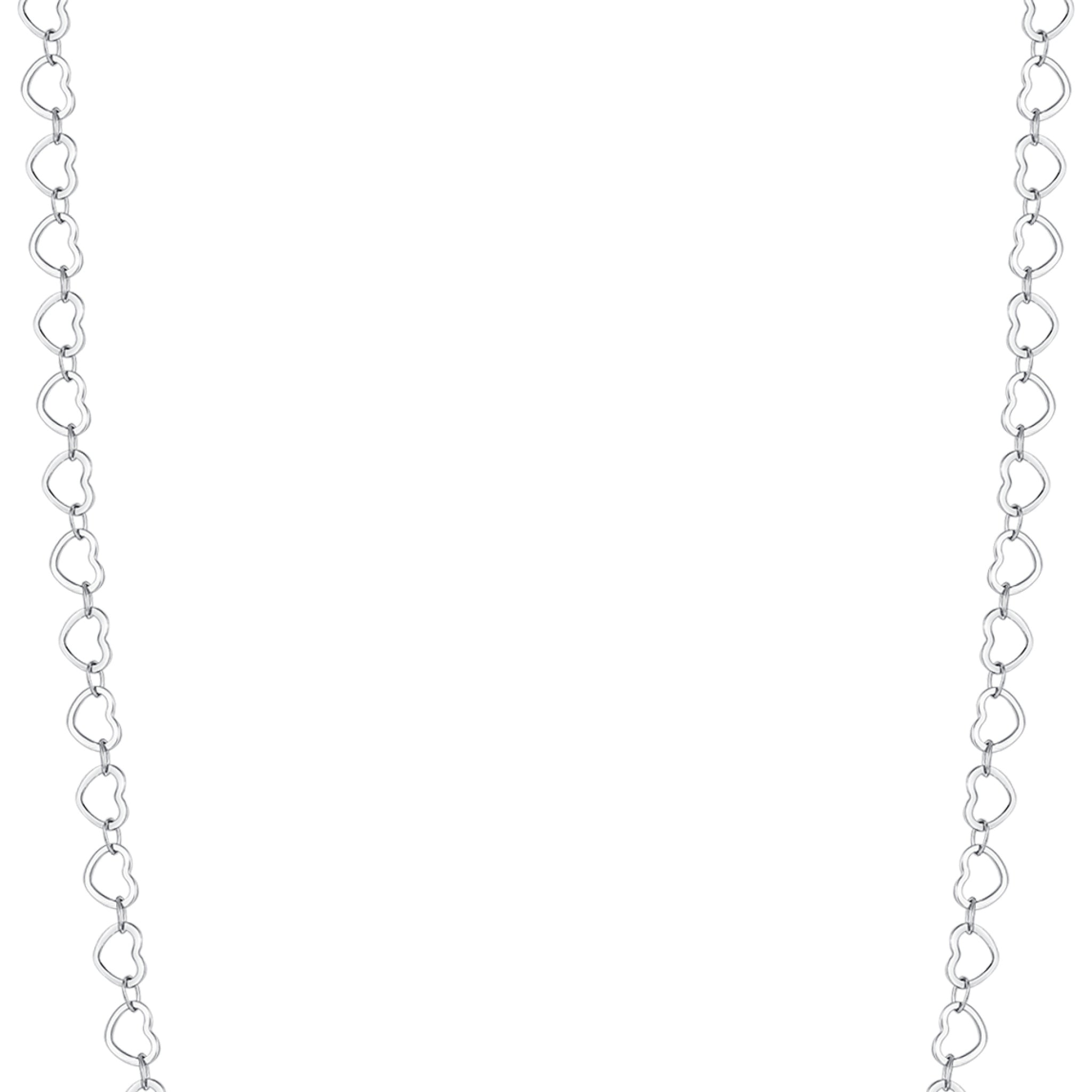 Silver-toned steel necklace with a continuous chain of interconnected heart-shaped links.