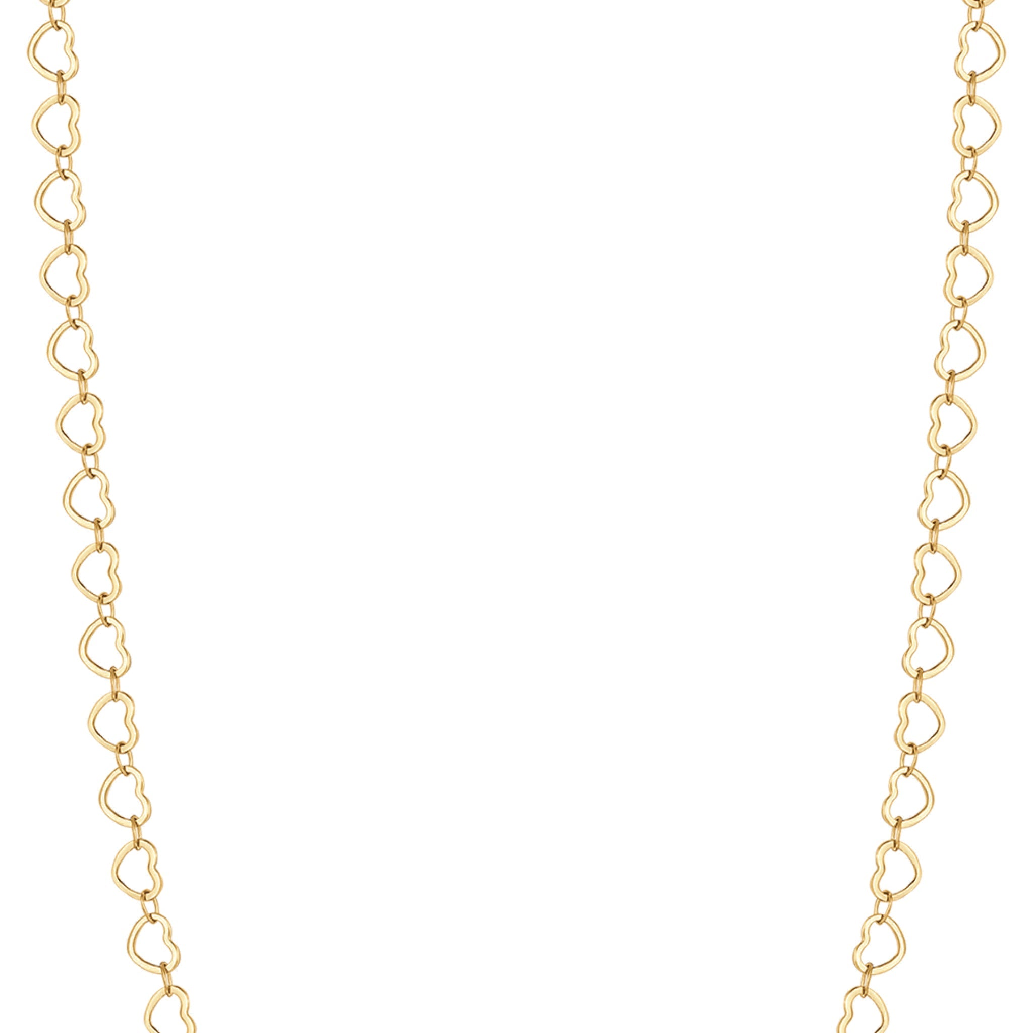 Gold-toned steel necklace featuring a continuous chain of interconnected, polished heart-shaped links.