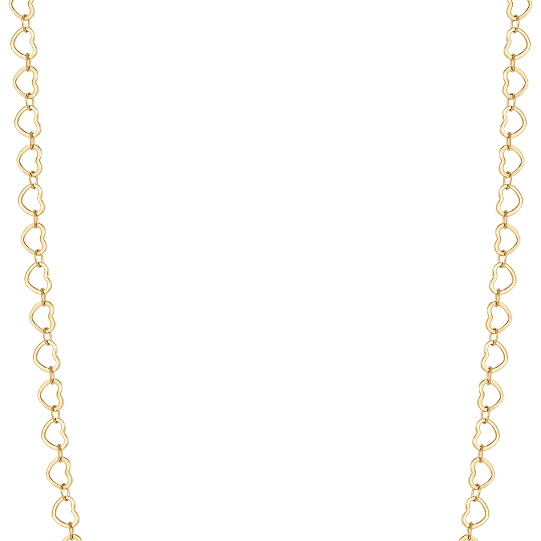 Gold-toned steel necklace featuring a continuous chain of interconnected heart-shaped links with a polished finish.