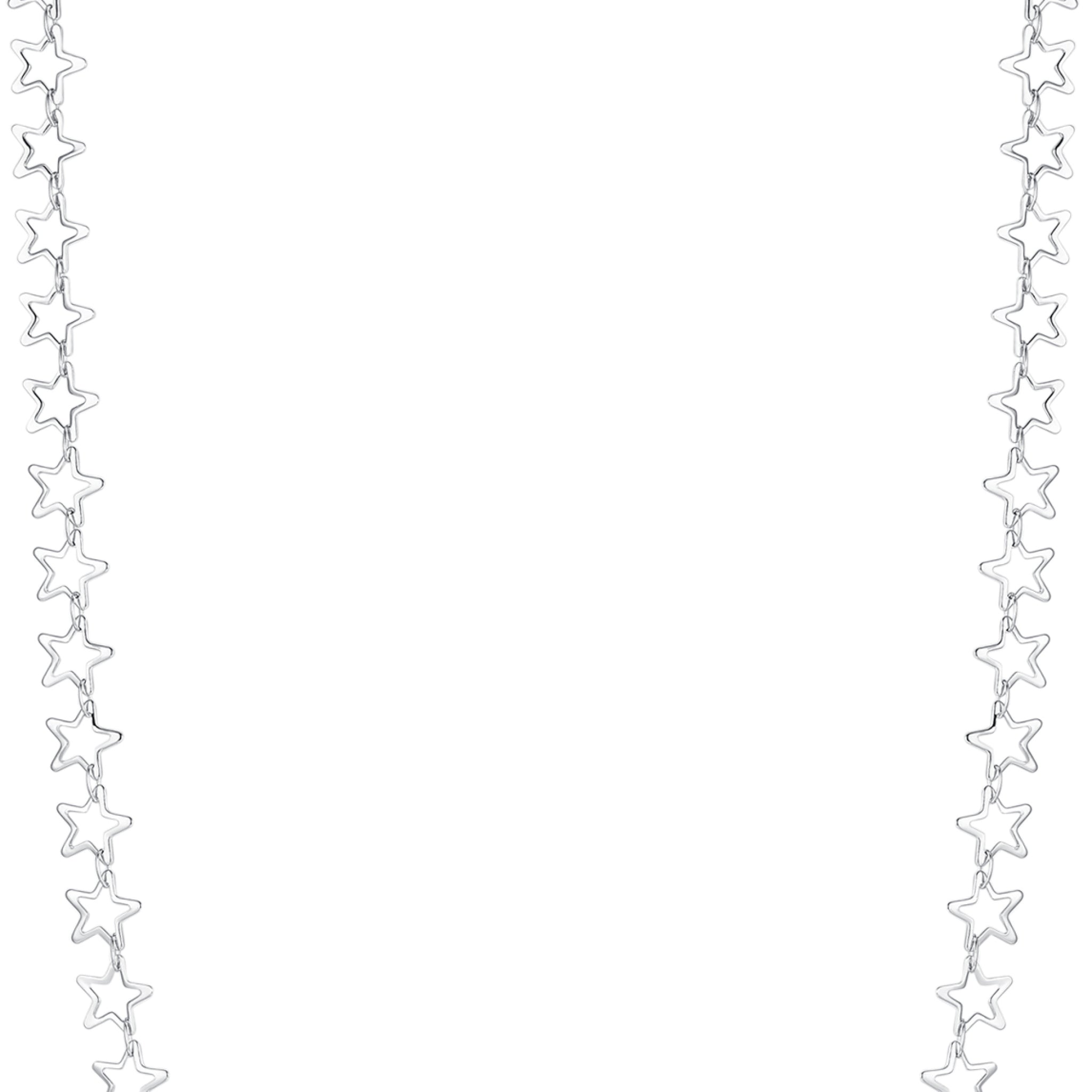 Silver-toned steel necklace with a continuous chain of hollow five-pointed star links.
