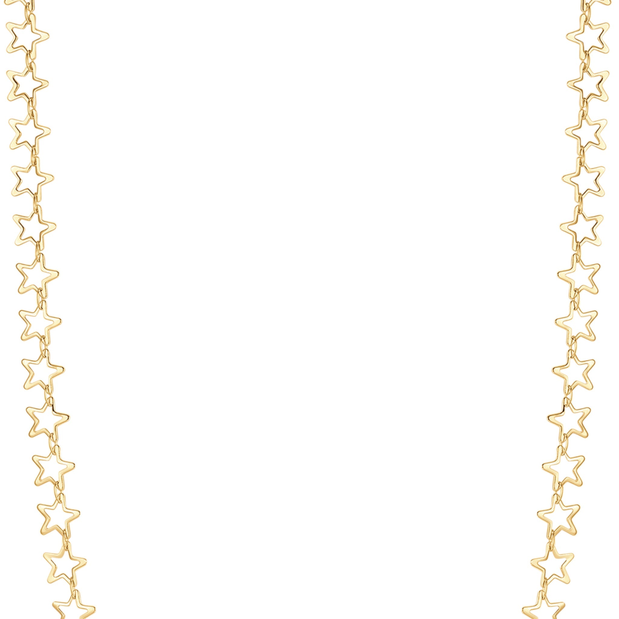 Gold-toned steel necklace with a continuous chain of open, five-pointed star links.