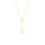 Gold-toned Y-drop necklace with two round, pavé-set crystal embellished elements on a delicate chain.