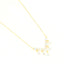 Gold-toned necklace with a delicate chain and a V-shaped cluster of clear faceted stones.
