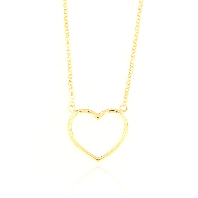 Gold-toned delicate chain necklace featuring an open heart-shaped pendant with a polished finish.