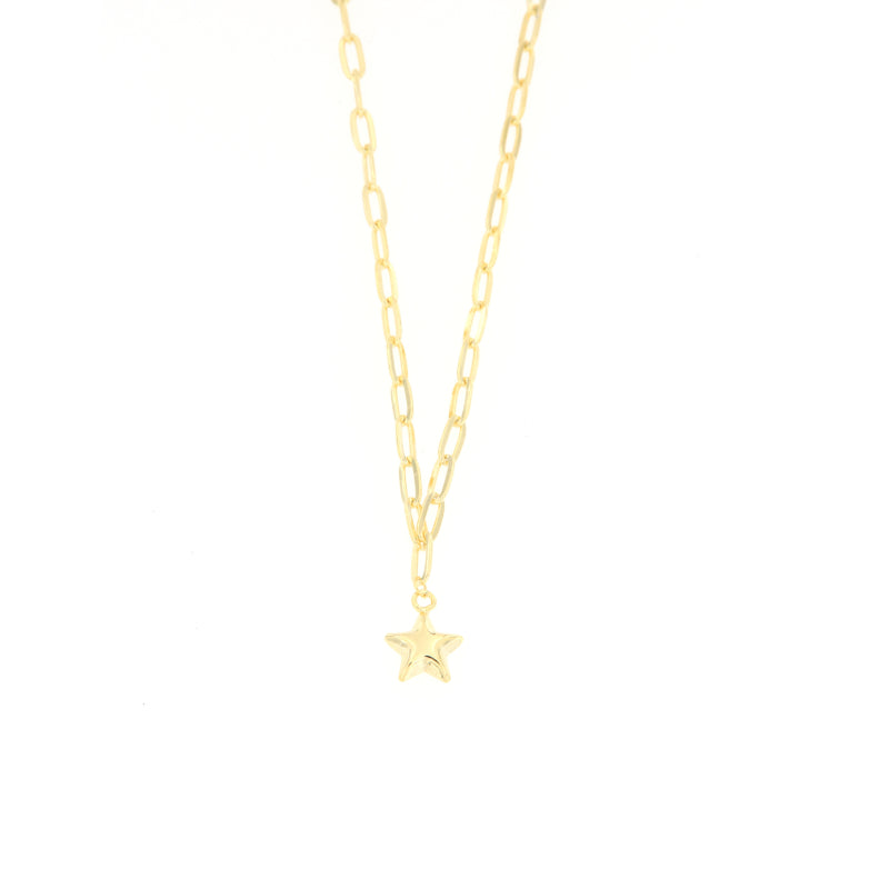 Gold-toned link chain necklace with a small, polished five-pointed star pendant hanging from the centre.