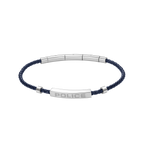 Police Contour Stainless Steel Bracelet with Blue Leather and Linear Bar Detail