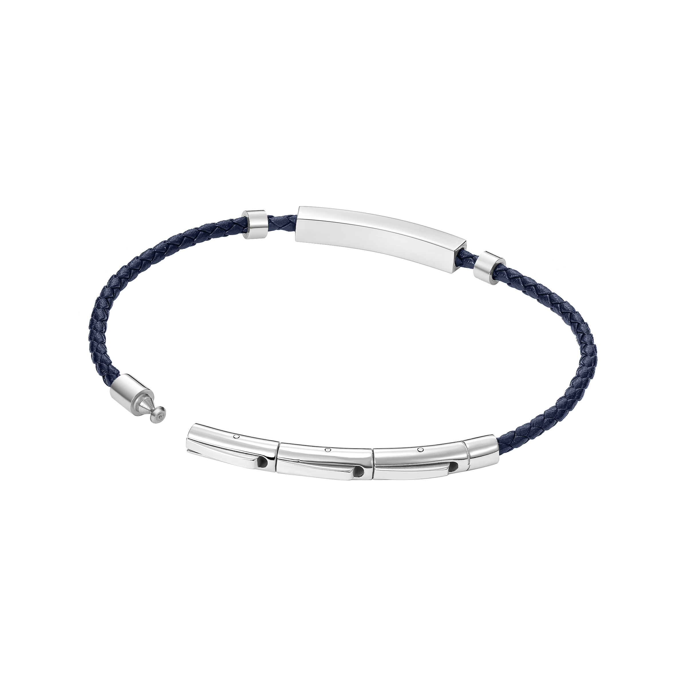Police Contour Stainless Steel Bracelet with Blue Leather and Linear Bar Detail