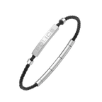 Police Contour Stainless Steel Bracelet with Black Leather and Linear Bar Detail