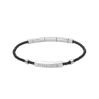 Police Contour Stainless Steel Bracelet with Black Leather and Linear Bar Detail