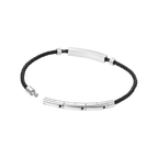 Police Contour Stainless Steel Bracelet with Black Leather and Linear Bar Detail