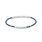 Police Contour Stainless Steel Bracelet with Olive Green Leather and Linear Bar Detail