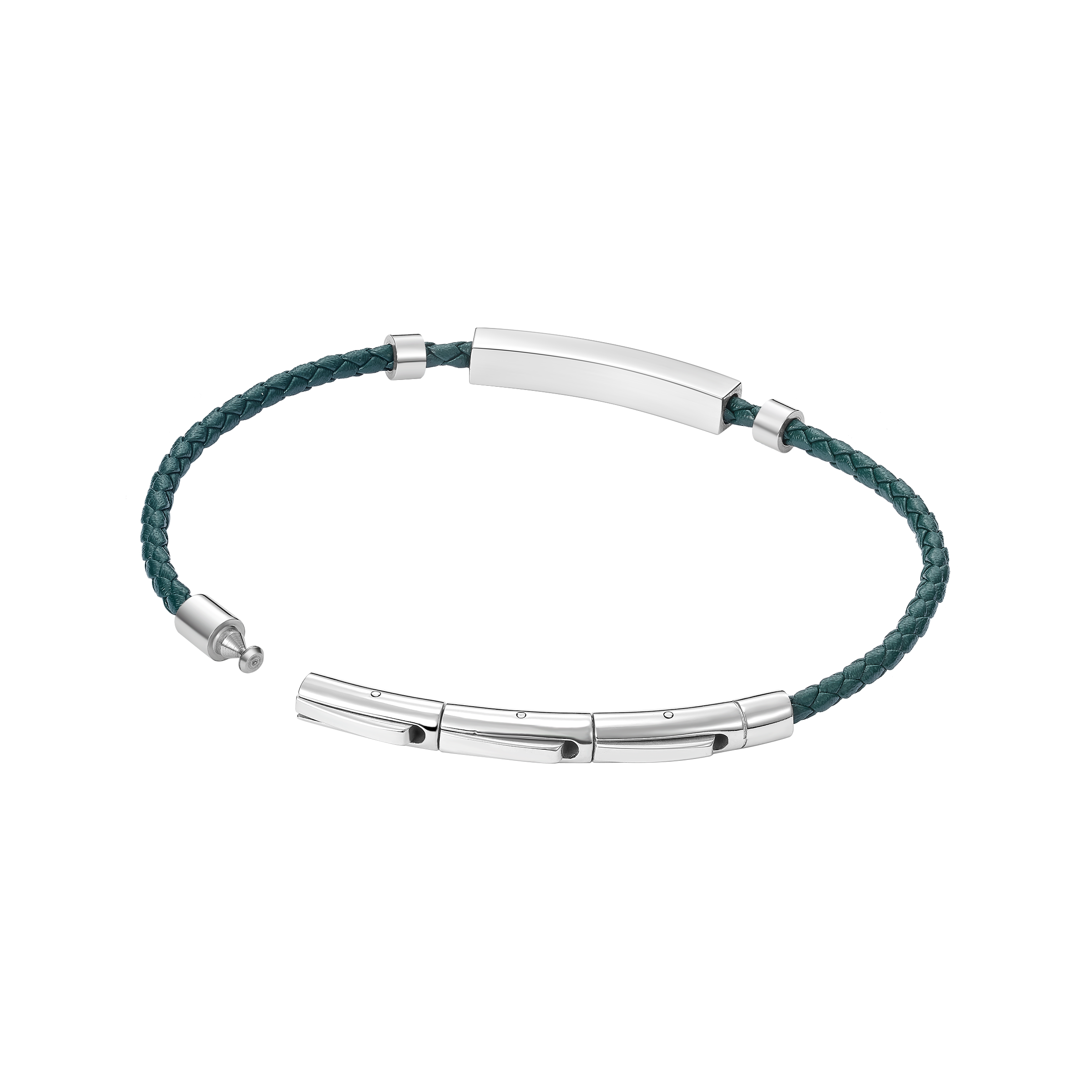 Police Contour Stainless Steel Bracelet with Olive Green Leather and Linear Bar Detail
