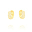 Pair of small, chunky gold-toned hoop earrings with multiple rows of clear pavé stones