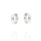 A pair of polished silver-toned hoop earrings, one with "S925" and the other with "2852" engraved on the inner surface.
