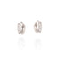 Pair of small silver-toned hoop earrings, each adorned with three rows of clear pavé-set stones across the front.