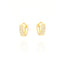 Pair of small gold-toned mini bomb hoop earrings, each embellished with three rows of clear, round-cut stones.