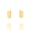 Pair of small gold-toned oval hoop earrings with three rows of clear pavé-set stones on the front.