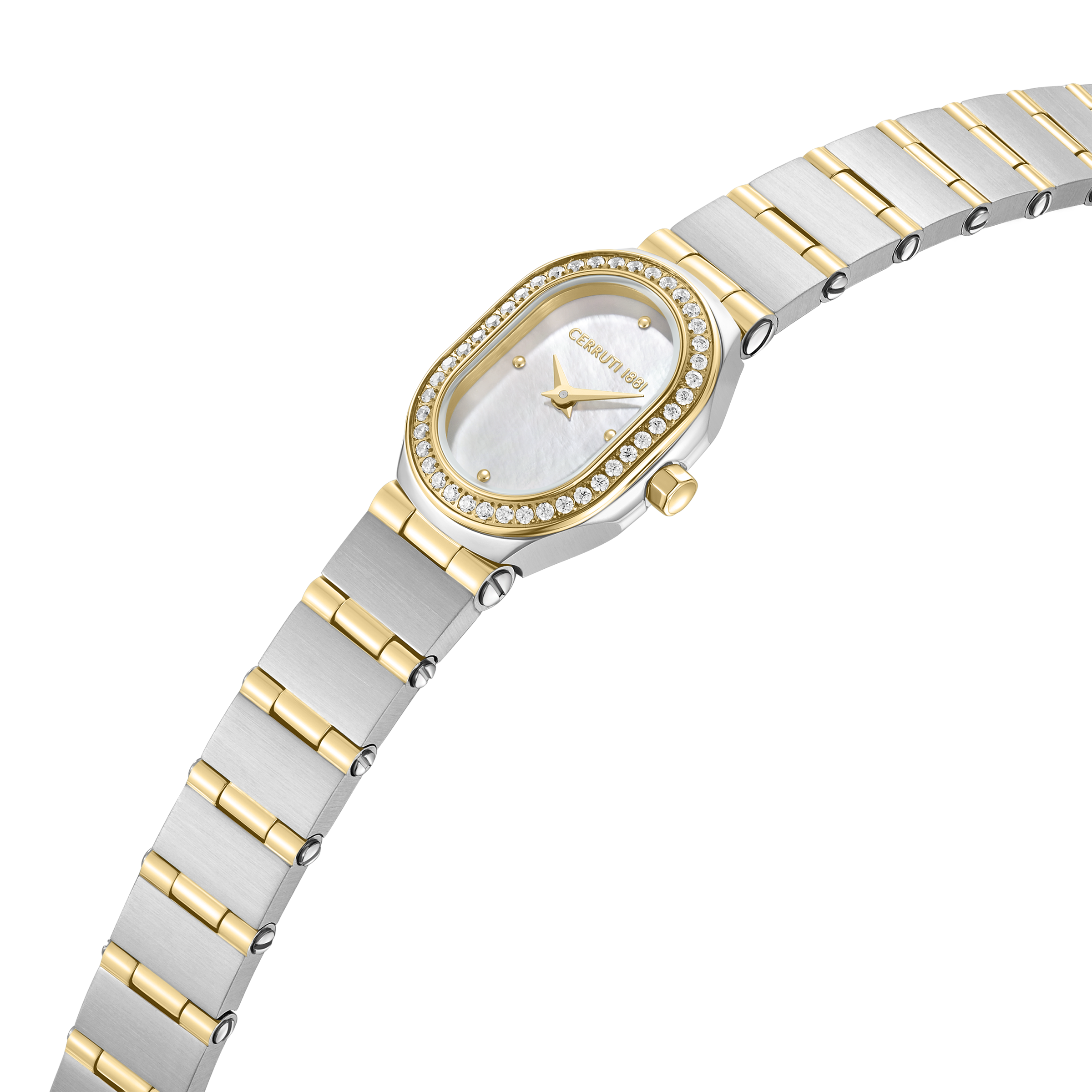 Cerruti 1881 ladies two tone stainless steel gold watch white MOP dial crystal bezel luxury watch Now Online