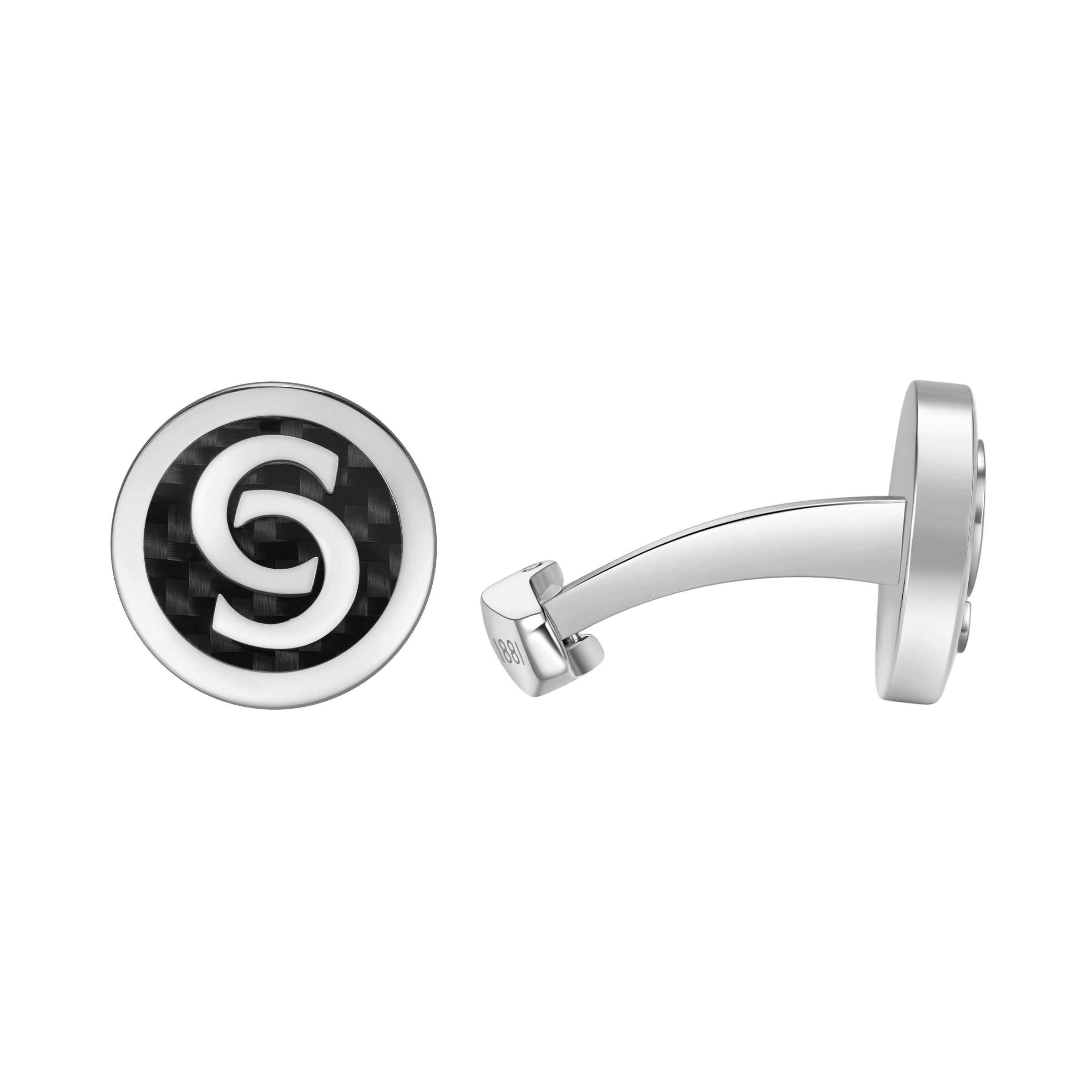Cerruti 1881 Orlando men’s round stainless steel cufflinks with black carbon fiber and C logo