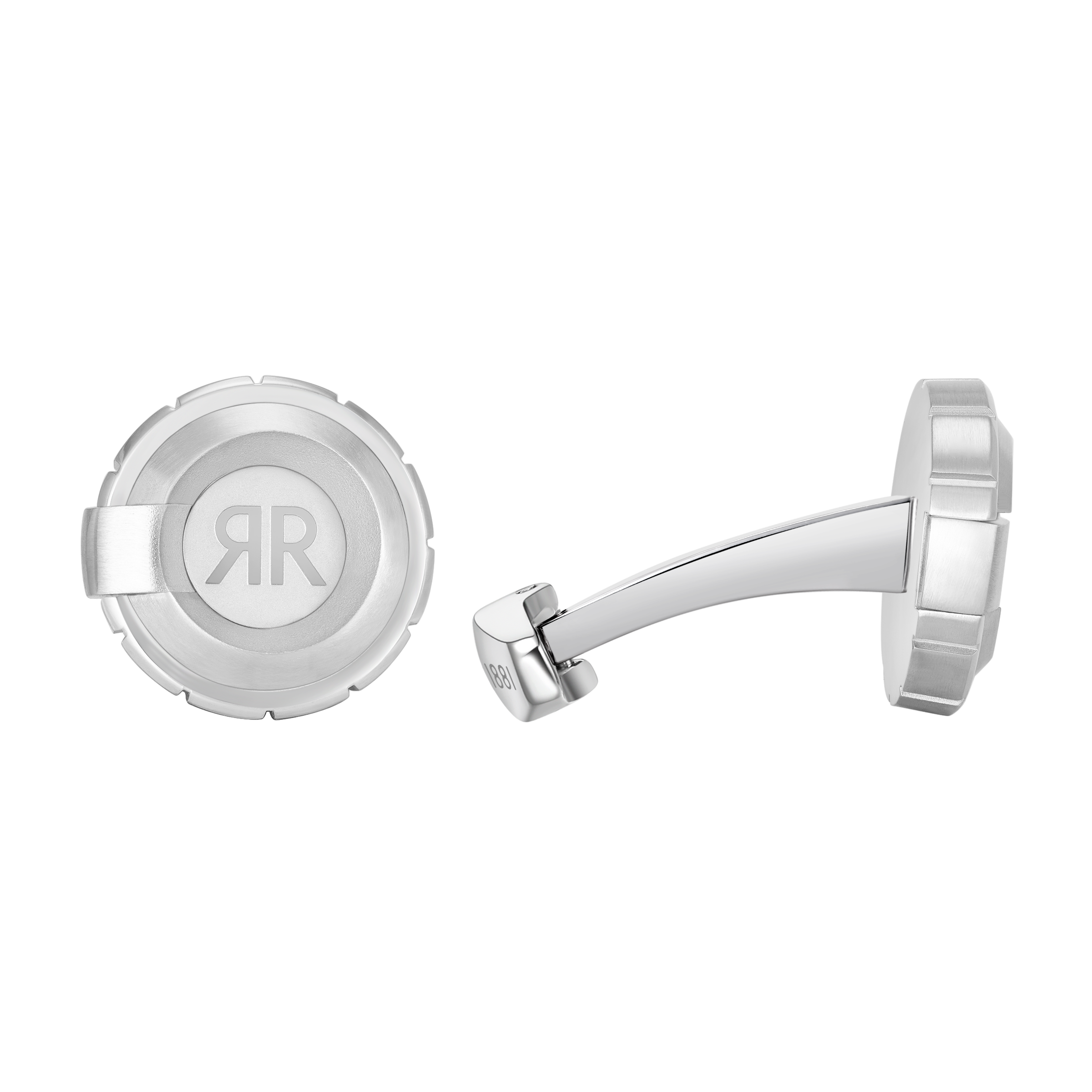 Cerruti 1881 Racco men’s silver stainless steel round cufflinks with RR logo detail
