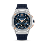 Cerruti 1881 Razzuolo men's watch with textured blue dial, stainless steel case, rose gold-tone accents and blue silicone strap