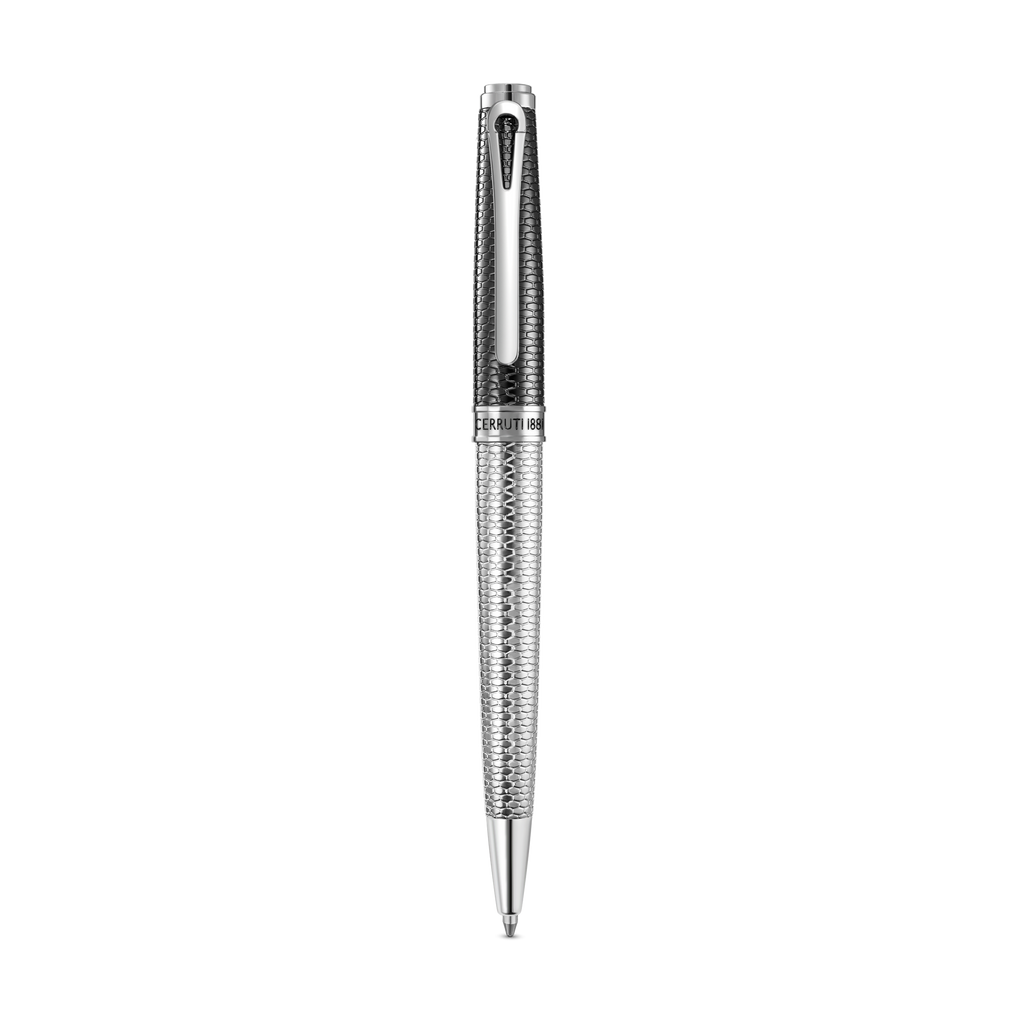 Cerruti 1881 silver and gunmetal textured ballpoint pen with polished silver-tone trims